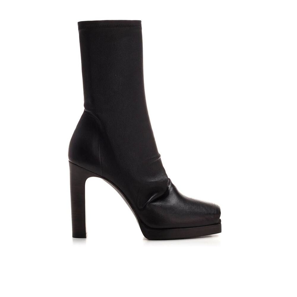 RICK OWENS Leather Peeptoe Ankle Boots - 37/7 - Black
